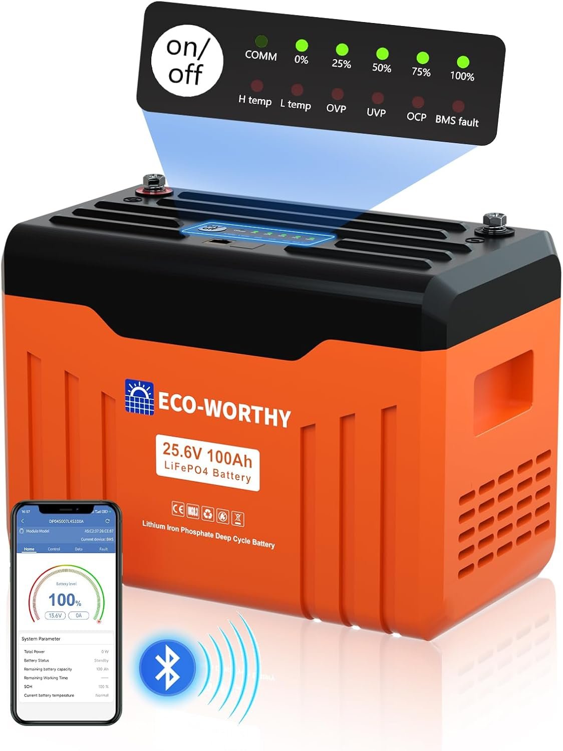 ECO-WORTHY 24V 100AH Bluetooth Lithium Battery